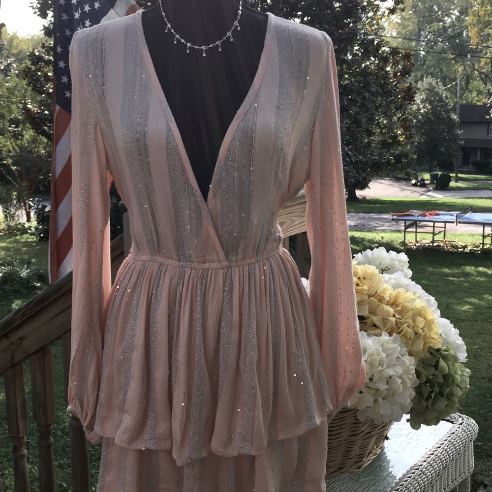 PILYQ Pink Sands Paige tiered ruffle dress, size M/L.